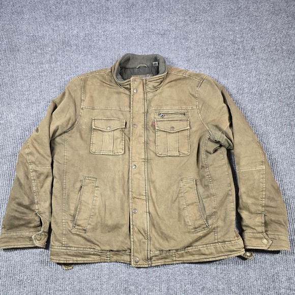 Levi's Jacket Mens XL Brown Military Full Zip Lined Pockets Cotton Moto Grunge - Picture 1 of 16